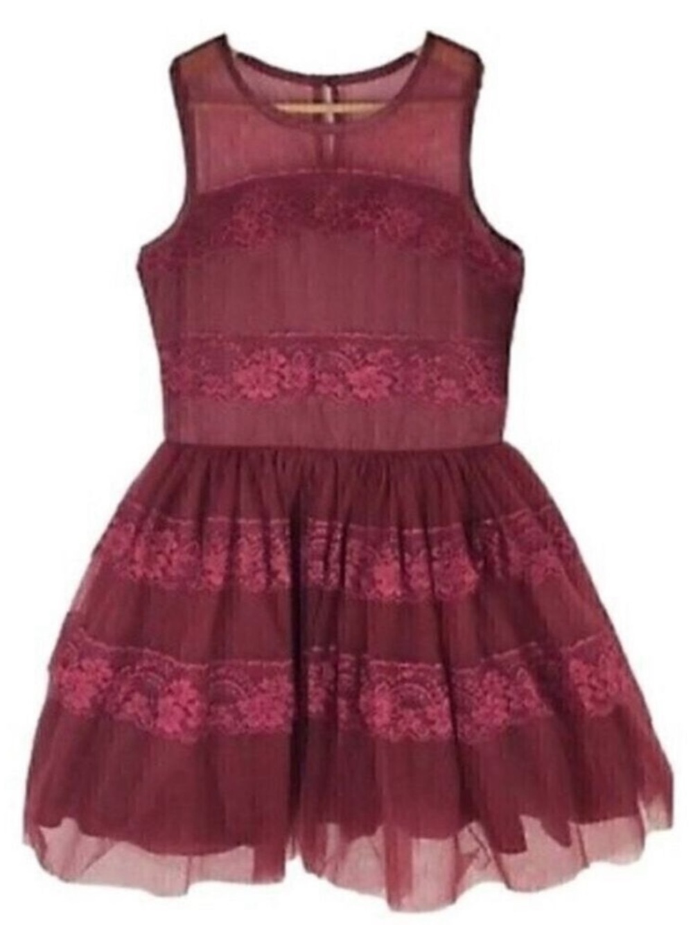 Nanette Lepore Girls Dress Burgundy Lace Tulle Size 16